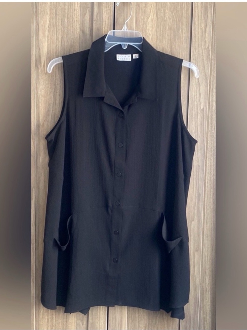 NWOT! Joan Rivers Black Textured Crepe Sleeveless Shirt | 1X